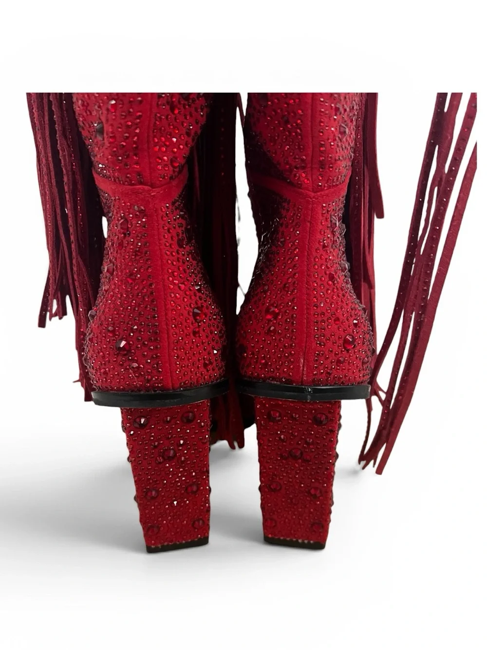 Jessica Simpson Red Rhinestone Tall Fringe Boots